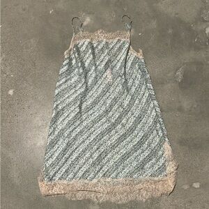 blue floral lace lined slip dress
